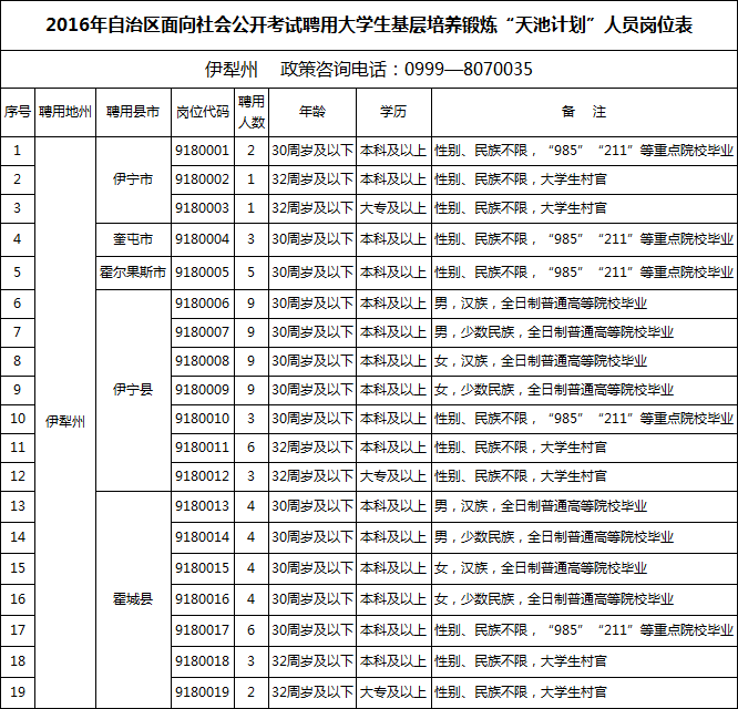 天池计划职位表